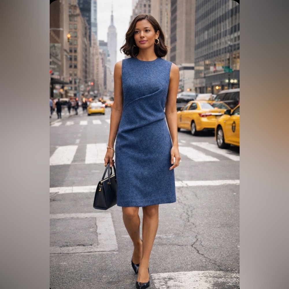 FRANCES VALENTINE Callista Wool-Blend Dress Blue NWT XLarge  Chic
